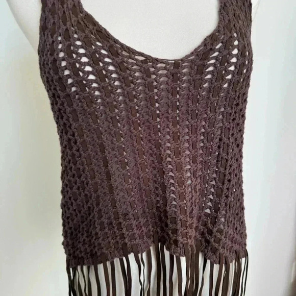 Y2K crochet western faux leather details  top coastal cowgirl boho S - Picture 3 of 4